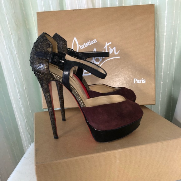Rare Louboutin Suede & Python Mary Jane - Picture 9 of 14